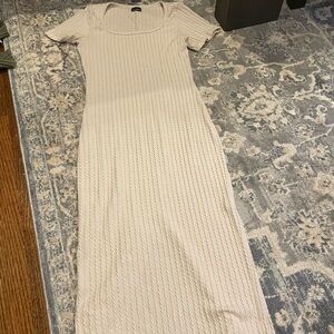 Elegant Cream Knit Women's Bodycon Dress